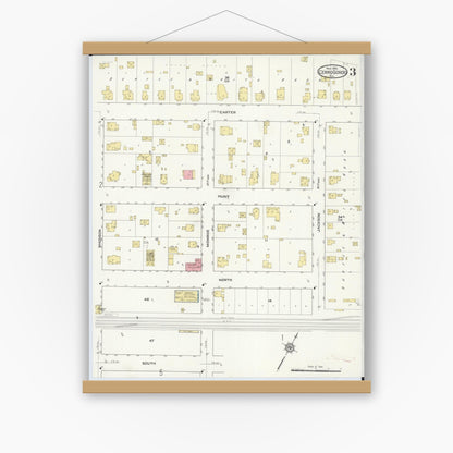 Old map wall art mockup — magnetic wood frame on white wall — Sanborn Fire Insurance Map from Cerro Gordo, Piatt County, Illinois (1915), Sheet #0003