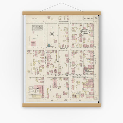 Old map wall art mockup — magnetic wood frame on white wall — Sanborn Fire Insurance Map from Belleville, Saint Clair County, Illinois (1884), Sheet #0002