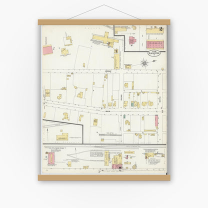 Old map wall art mockup — magnetic wood frame on white wall — Sanborn Fire Insurance Map from Blackstone, Nottoway County, Virginia (1903), Sheet #0002
