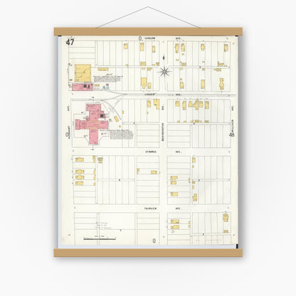 Old map wall art mockup — magnetic wood frame on white wall — Sanborn Fire Insurance Map from Hamilton, Butler County, Ohio (1899), Sheet #0047