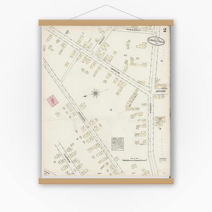 Old map wall art mockup — magnetic wood frame on white wall — Sanborn Fire Insurance Map from South Hadley Falls, Hampshire County, Massachusetts (1884), Sheet #0002