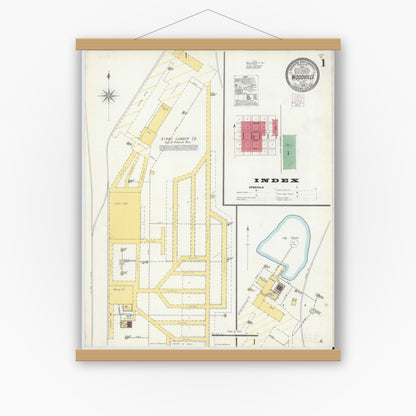 Old map wall art mockup — magnetic wood frame on white wall — Sanborn Fire Insurance Map from Woodville, Tyler County, Texas (1904) - Complete Map Set