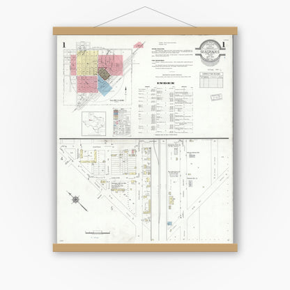 Old map wall art mockup — magnetic wood frame on white wall — Sanborn Fire Insurance Map from Seagraves, Gaines County, Texas (1940) - Complete Map Set
