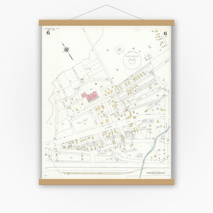 Old map wall art mockup — magnetic wood frame on white wall — Sanborn Fire Insurance Map from Gladewater, Gregg County, Texas (1934), Sheet #0006