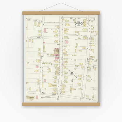 Old map wall art mockup — magnetic wood frame on white wall — Sanborn Fire Insurance Map from Matawan, Monmouth County, New Jersey (1914), Sheet #0004
