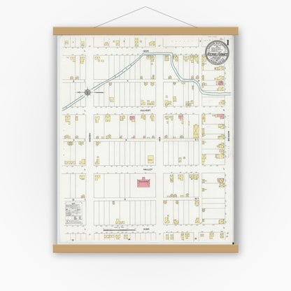 Old map wall art mockup — magnetic wood frame on white wall — Sanborn Fire Insurance Map from Rockhill Furnace, Huntingdon County, Pennsylvania (1911) - Complete Map Set