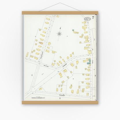 Old map wall art mockup — magnetic wood frame on white wall — Sanborn Fire Insurance Map from Hamilton, Madison County, New York (1901), Sheet #0007