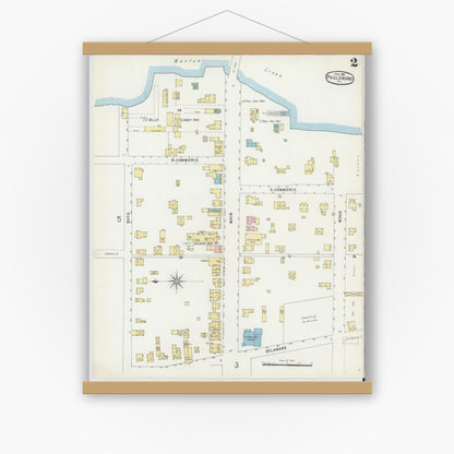 Old map wall art mockup — magnetic wood frame on white wall — Sanborn Fire Insurance Map from Paulsboro, Gloucester County, New Jersey (1896), Sheet #0002