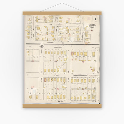 Old map wall art mockup — magnetic wood frame on white wall — Sanborn Fire Insurance Map from Clinton, Vermillion County, Indiana (1947), Sheet #0011