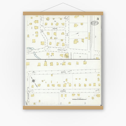 Old map wall art mockup — magnetic wood frame on white wall — Sanborn Fire Insurance Map from Millerton, Dutchess County, New York (1910), Sheet #0003