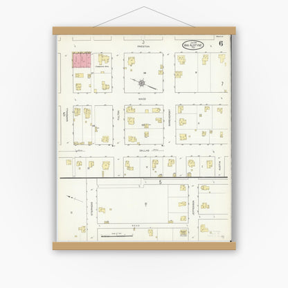Old map wall art mockup — magnetic wood frame on white wall — Sanborn Fire Insurance Map from Van Alstyne, Grayson County, Texas (1914), Sheet #0006