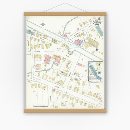 Old map wall art mockup — magnetic wood frame on white wall — Sanborn Fire Insurance Map from Palmyra, Wayne County, New York (1912), Sheet #0009