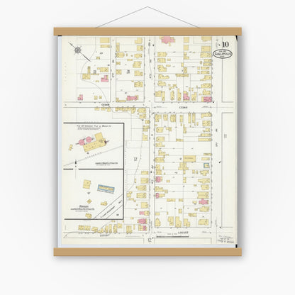 Old map wall art mockup — magnetic wood frame on white wall — Sanborn Fire Insurance Map from Gallipolis, Gallia County, Ohio (1916), Sheet #0010