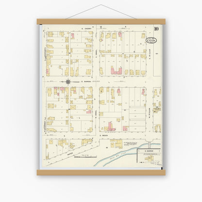 Old map wall art mockup — magnetic wood frame on white wall — Sanborn Fire Insurance Map from Eaton, Preble County, Ohio (1911), Sheet #0010