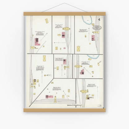 Old map wall art mockup — magnetic wood frame on white wall — Sanborn Fire Insurance Map from Jasonville, Greene County, Indiana (1904), Sheet #0004