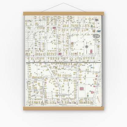 Old map wall art mockup — magnetic wood frame on white wall — Sanborn Fire Insurance Map from Wabash, Wabash County, Indiana (1920), Sheet #0016
