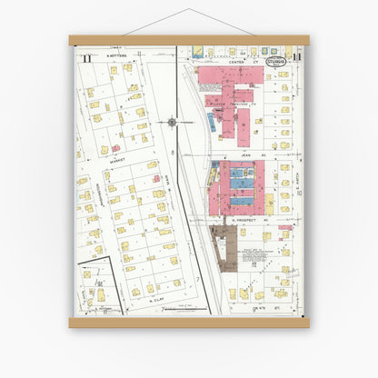 Old map wall art mockup — magnetic wood frame on white wall — Sanborn Fire Insurance Map from Sturgis, Saint Joseph County, Michigan (1923), Sheet #0011