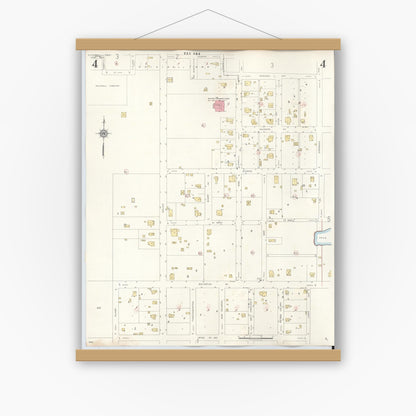 Old map wall art mockup — magnetic wood frame on white wall — Sanborn Fire Insurance Map from Rockwall, Rockwall County, Texas (1945), Sheet #0004