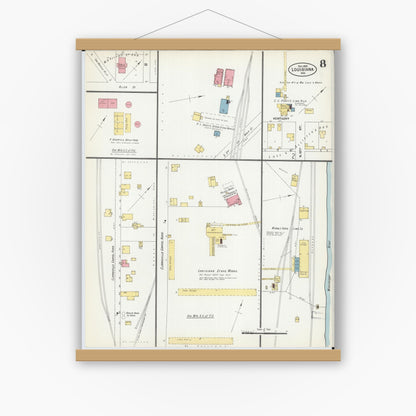 Old map wall art mockup — magnetic wood frame on white wall — Sanborn Fire Insurance Map from Louisiana, Pike County, Missouri (1902), Sheet #0008