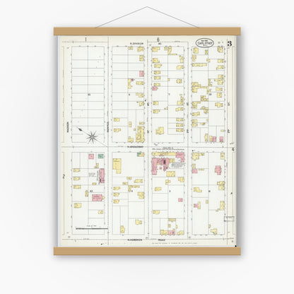 Old map wall art mockup — magnetic wood frame on white wall — Sanborn Fire Insurance Map from Carlstadt, Bergen County, New Jersey (1902), Sheet #0003
