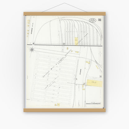 Old map wall art mockup — magnetic wood frame on white wall — Sanborn Fire Insurance Map from Cairo, Alexander County, Illinois (1907), Sheet #0031