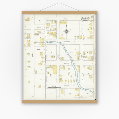 Old map wall art mockup — magnetic wood frame on white wall — Sanborn Fire Insurance Map from Pablo Beach, Duval County, Florida (1909), Sheet #0002
