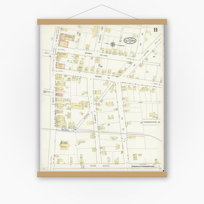 Old map wall art mockup — magnetic wood frame on white wall — Sanborn Fire Insurance Map from Old Forge, Lackawanna County, Pennsylvania (1914), Sheet #0011