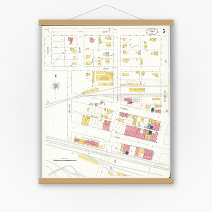Old map wall art mockup — magnetic wood frame on white wall — Sanborn Fire Insurance Map from Tama, Tama County, Iowa (1906), Sheet #0005