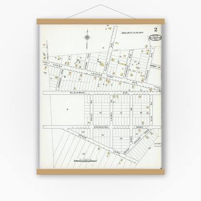Old map wall art mockup — magnetic wood frame on white wall — Sanborn Fire Insurance Map from Clementon, Camden County, New Jersey (1919), Sheet #0002