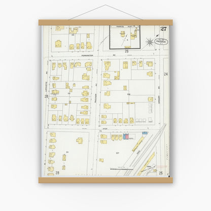 Old map wall art mockup — magnetic wood frame on white wall — Sanborn Fire Insurance Map from Passaic, Passaic County, New Jersey (1899), Sheet #0027