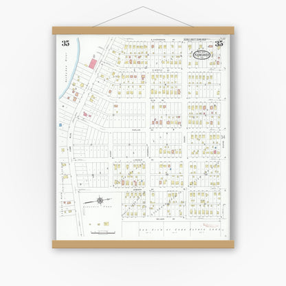 Old map wall art mockup — magnetic wood frame on white wall — Sanborn Fire Insurance Map from Kankakee, Kankakee County, Illinois (1930), Sheet #0035