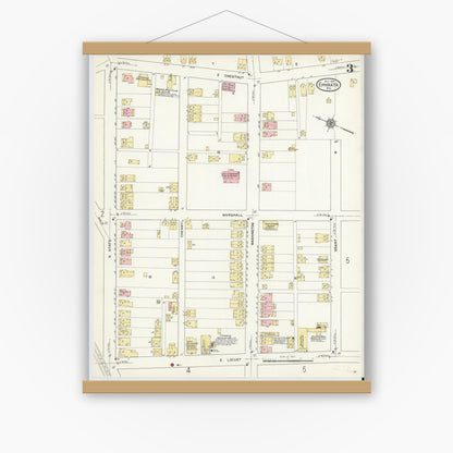 Old map wall art mockup — magnetic wood frame on white wall — Sanborn Fire Insurance Map from Ephrata, Lancaster County, Pennsylvania (1912), Sheet #0003