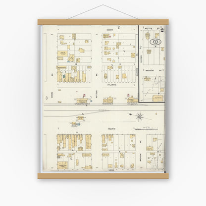 Old map wall art mockup — magnetic wood frame on white wall — Sanborn Fire Insurance Map from Ada, Norman County, Minnesota (1899), Sheet #0002