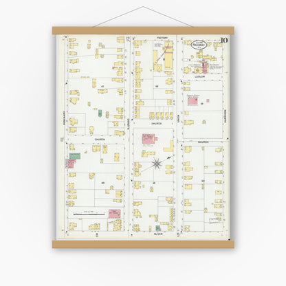 Old map wall art mockup — magnetic wood frame on white wall — Sanborn Fire Insurance Map from Rahway, Union County, New Jersey (1901), Sheet #0010