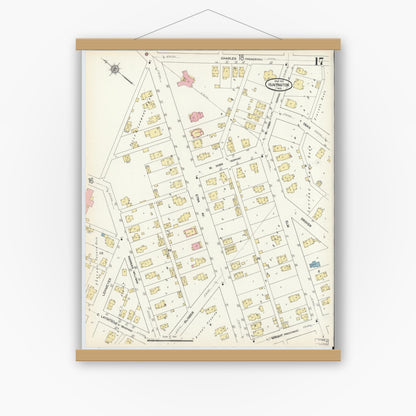 Old map wall art mockup — magnetic wood frame on white wall — Sanborn Fire Insurance Map from Huntington, Huntington County, Indiana (1912), Sheet #0017