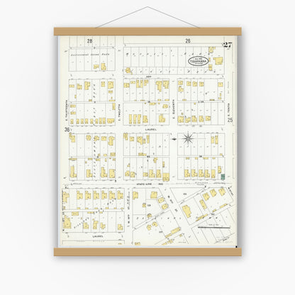 Old map wall art mockup — magnetic wood frame on white wall — Sanborn Fire Insurance Map from Texarkana, Bowie County, Texas (1909), Sheet #0027