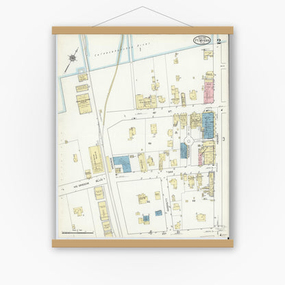 Old map wall art mockup — magnetic wood frame on white wall — Sanborn Fire Insurance Map from Fort Myers, Lee County, Florida (1914), Sheet #0002