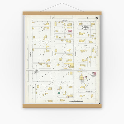 Old map wall art mockup — magnetic wood frame on white wall — Sanborn Fire Insurance Map from Robinson, Crawford County, Illinois (1899), Sheet #0005