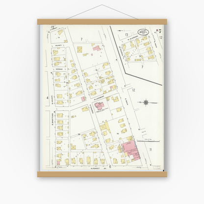 Old map wall art mockup — magnetic wood frame on white wall — Sanborn Fire Insurance Map from Brazil, Clay County, Indiana (1910), Sheet #0007