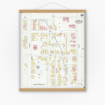 Old map wall art mockup — magnetic wood frame on white wall — Sanborn Fire Insurance Map from Chillicothe, Ross County, Ohio (1900), Sheet #0023