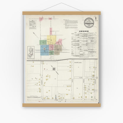 Old map wall art mockup — magnetic wood frame on white wall — Sanborn Fire Insurance Map from Hammonton, Atlantic County, New Jersey (1914) - Complete Map Set