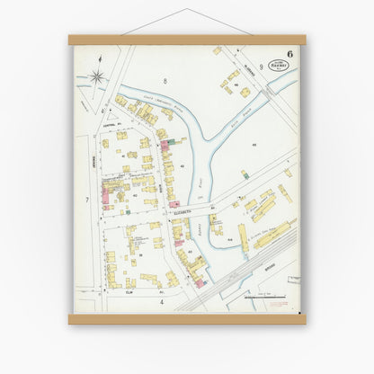 Old map wall art mockup — magnetic wood frame on white wall — Sanborn Fire Insurance Map from Rahway, Union County, New Jersey (1901), Sheet #0006