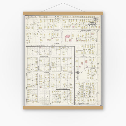 Old map wall art mockup — magnetic wood frame on white wall — Sanborn Fire Insurance Map from Champaign, Champaign County, Illinois (1915), Sheet #0021