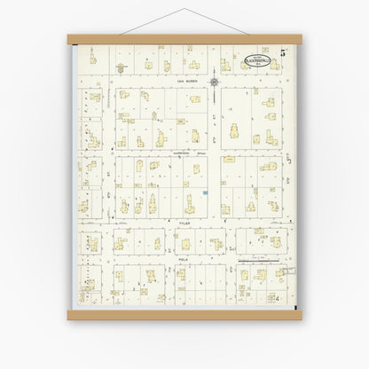 Old map wall art mockup — magnetic wood frame on white wall — Sanborn Fire Insurance Map from Black River Falls, Jackson County, Wisconsin (1914), Sheet #0005