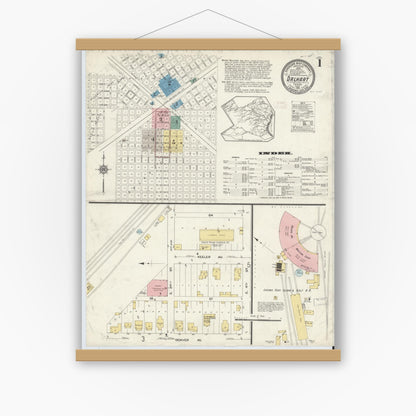 Old map wall art mockup — magnetic wood frame on white wall — Sanborn Fire Insurance Map from Dalhart, Dallam And Hartley County, Texas (1913) - Complete Map Set