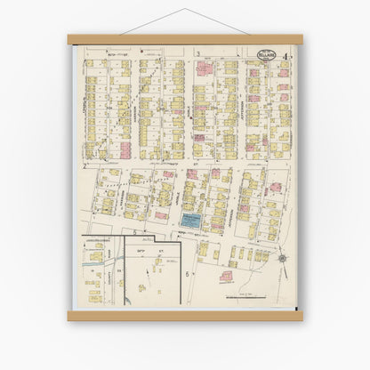Old map wall art mockup — magnetic wood frame on white wall — Sanborn Fire Insurance Map from Bellaire, Belmont County, Ohio (1915), Sheet #0004