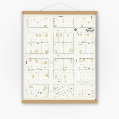 Old map wall art mockup — magnetic wood frame on white wall — Sanborn Fire Insurance Map from Clarendon, Donley County, Texas (1921), Sheet #0006