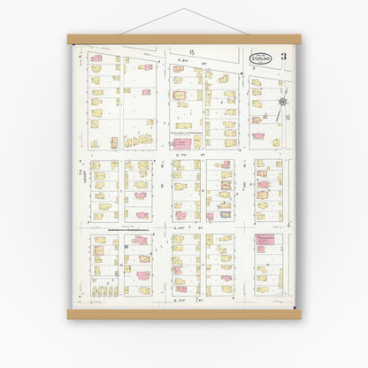 Old map wall art mockup — magnetic wood frame on white wall — Sanborn Fire Insurance Map from Sterling, Whiteside County, Illinois (1916), Sheet #0003
