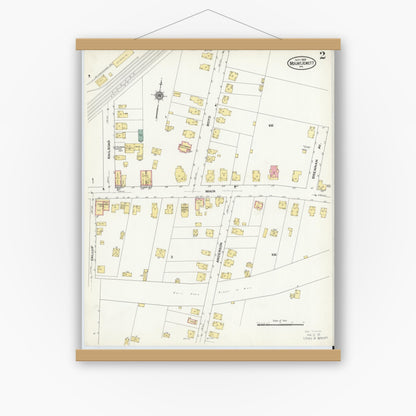 Old map wall art mockup — magnetic wood frame on white wall — Sanborn Fire Insurance Map from Mount Jewett, McKean County, Pennsylvania (1909), Sheet #0002
