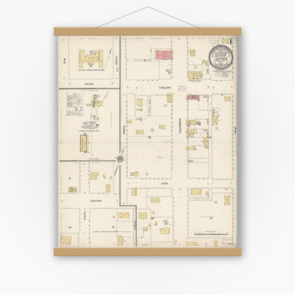 Old map wall art mockup — magnetic wood frame on white wall — Sanborn Fire Insurance Map from Sutter, Sutter County, California (1914) - Complete Map Set